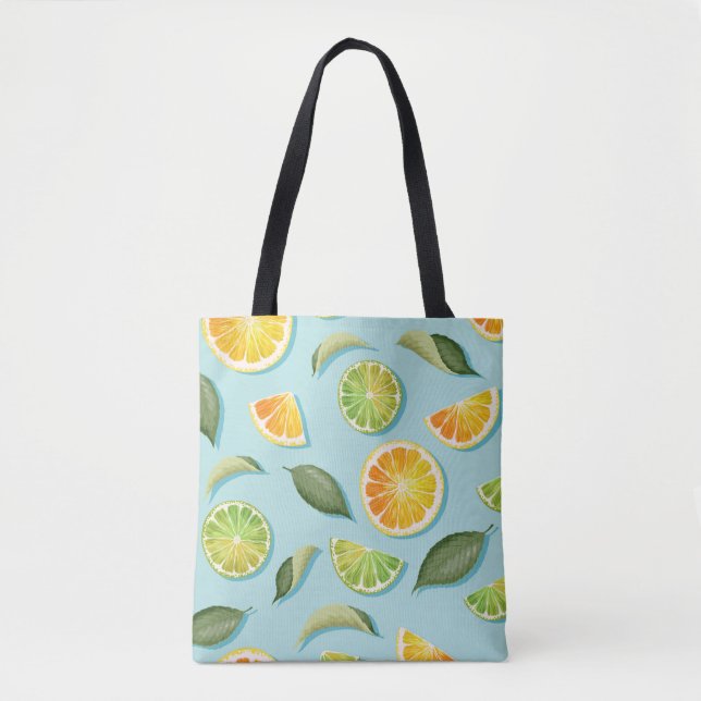 Vintage Lime Lemon Blue Pattern Tote Bag (Front)