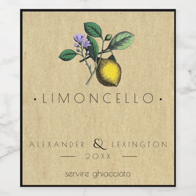 Vintage Limoncello Wedding Favor Bottle Label | (Single Label)