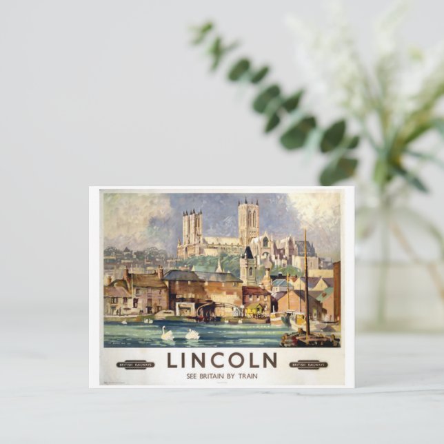 Vintage Lincoln Cathedral British Railways Travel  Postcard (Standing Front)