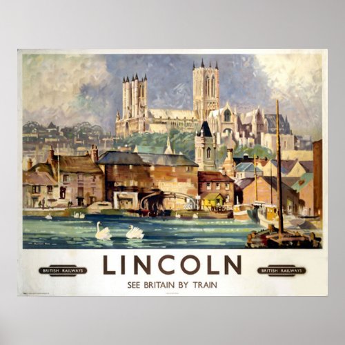Vintage Lincoln Cathedral British Railways Travel  Poster