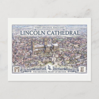 Vintage Lincoln Cathedral England Travel Poster Postcard