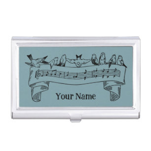 Vintage Line Art Birds Music Notes Customized Business Card Case