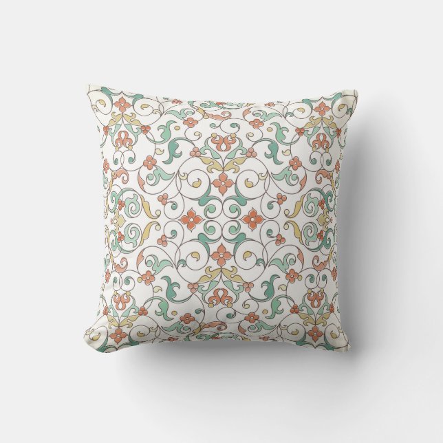 Vintage Line Art Eastern Ornament Throw Pillow (Front)