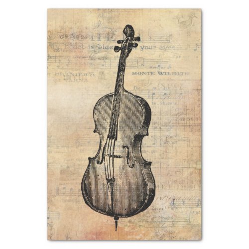 Vintage Line Drawing Of A Cello On Music Sheet