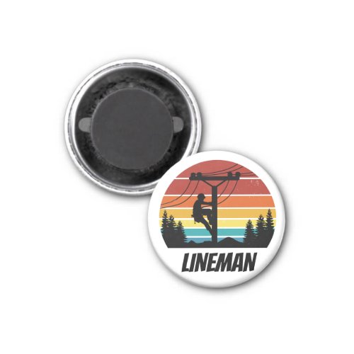 Vintage Lineman Sunset Retro Magnet
