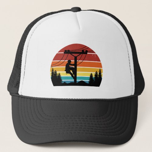 Vintage Lineman Sunset Retro Trucker Hat