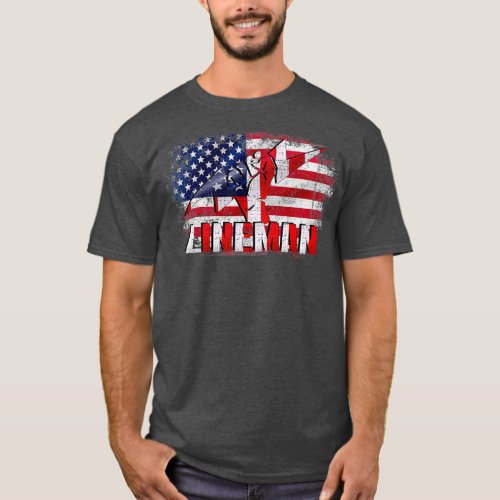 Vintage Lineman With American Flag For Gift T_Shirt