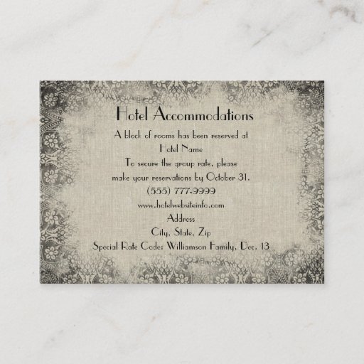 Customizable Vintage Linen Black Lace Hotel Enclosure Insert Business Card Templates