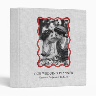 Vintage Linen Custom Couple Photo Wedding Planner 3 Ring Binder