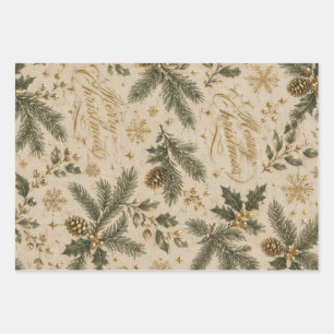 Vintage Linen Gold Merry Christmas Wrapping Paper