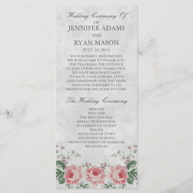 Vintage Linen Rose | Wedding Program (Front)
