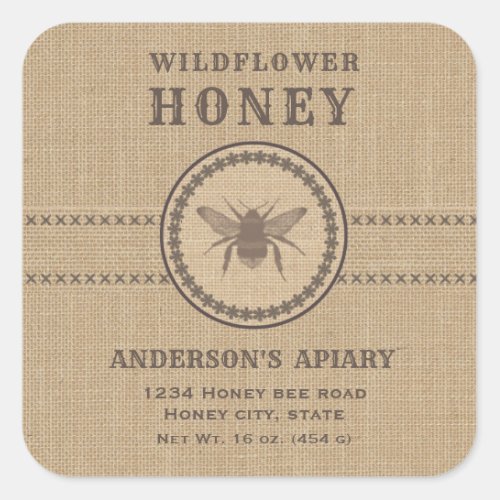 Vintage linen rustic  bee honey jar label