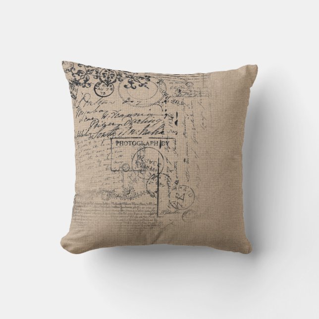 Vintage linen texture design throw pillow (Front)