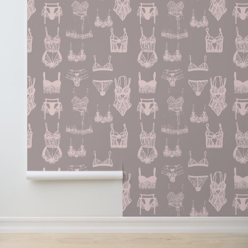 Vintage Lingerie Pink and Taupe Pattern Wallpaper Vintage Lingerie Pink and Taupe Pattern Wallpaper