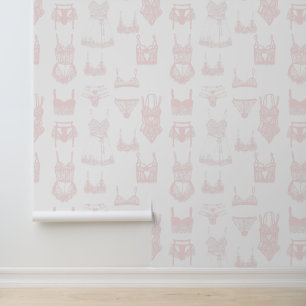 Vintage Lingerie Pink and White Pattern Wallpaper