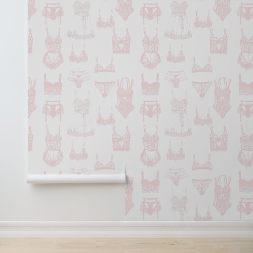 Vintage Lingerie Pink and White Pattern  Wallpaper