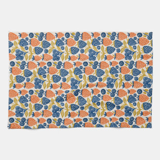 Vintage Linocut Berry Pattern - Strawberry & Blueb Kitchen Towel