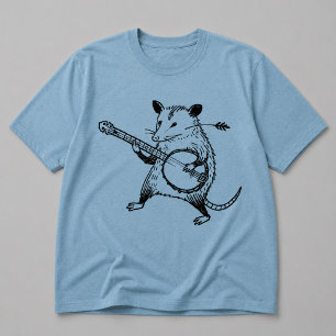 Vintage Linocut Opossum Playing Banjo T-Shirt