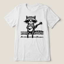 Vintage Linocut Raccoon Sitting On Fence Playing