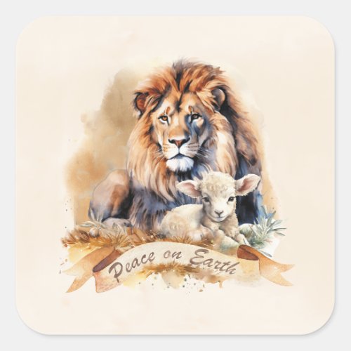 Vintage Lion and Lamb Christmas cards Square Sticker