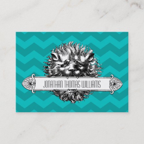 Vintage Lion &amp; Blue Chevron Modern Business Card