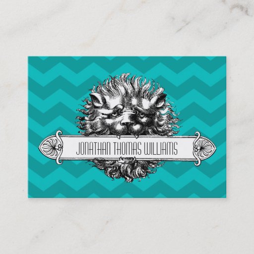 Customizable Vintage Lion &amp; Blue Chevron Modern Business Card