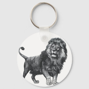 Vintage lion drawing, paw lifted looking left keychain