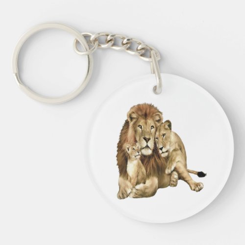 Vintage Lion Family Art Wildlife Keychain