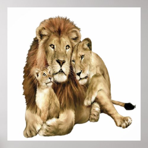 Vintage Lion Family Art Wildlife Poster