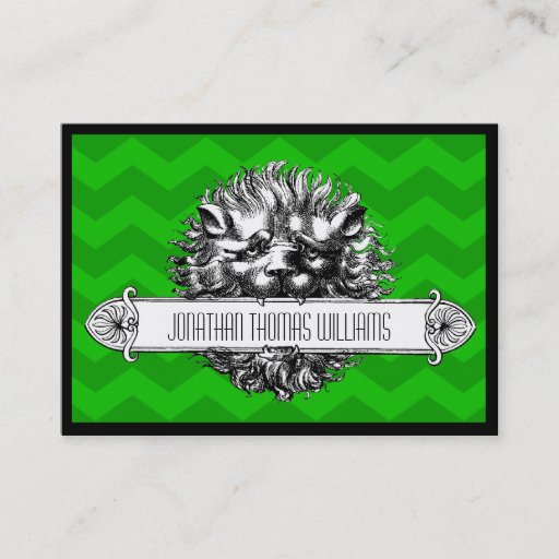 Customizable Vintage Lion &amp; Green Chevron Modern Business Card