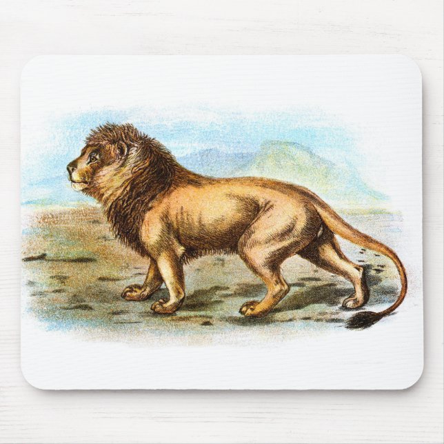 Vintage Lion Illustration Mousepad (Front)