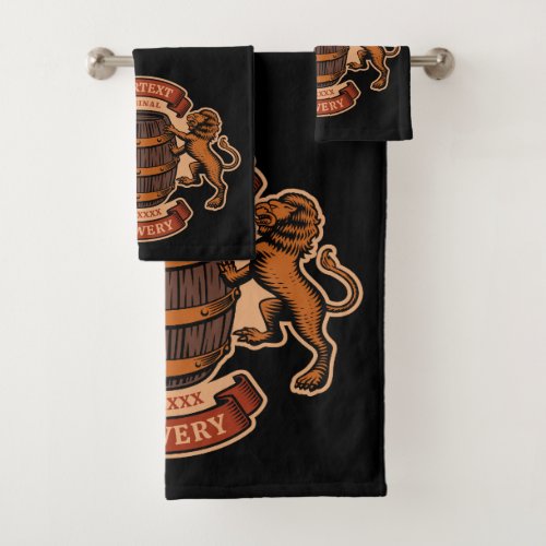 Vintage Lion Oak Barrel Personalized Brewery Beer  Bath Towel Set