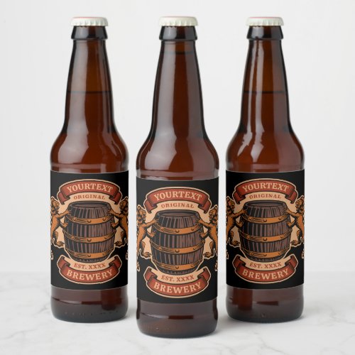 Vintage Lion Oak Barrel Personalized Brewery Beer Beer Bottle Label