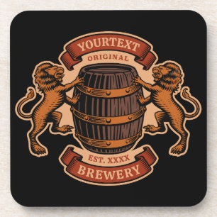 Vintage Lion Oak Barrel Personalized Brewery Beer Beverage Coaster