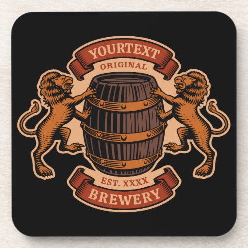 Vintage Lion Oak Barrel Personalized Brewery Beer  Beverage Coaster