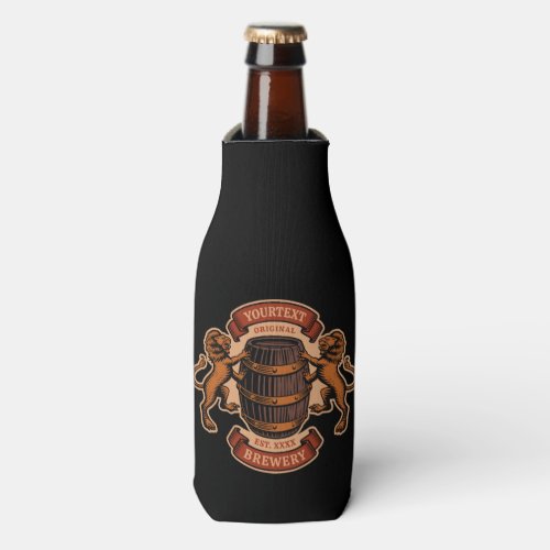Vintage Lion Oak Barrel Personalized Brewery Beer  Bottle Cooler