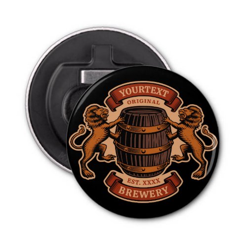 Vintage Lion Oak Barrel Personalized Brewery Beer Bottle Opener