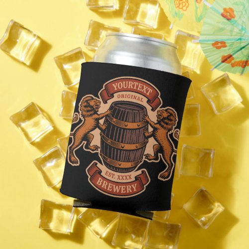 Vintage Lion Oak Barrel Personalized Brewery Beer  Can Cooler