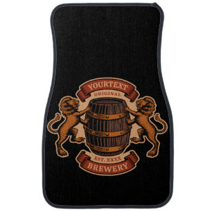 Vintage Lion Oak Barrel Personalized Brewery Beer Car Floor Mat
