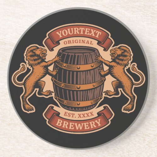 Vintage Lion Oak Barrel Personalized Brewery Beer Coaster