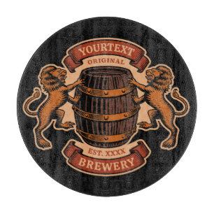 Vintage Lion Oak Barrel Personalized Brewery Beer Cutting Board