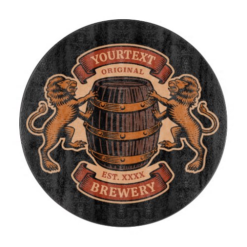 Vintage Lion Oak Barrel Personalized Brewery Beer  Cutting Board