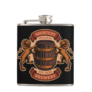 Vintage Lion Oak Barrel Personalized Brewery Beer Flask