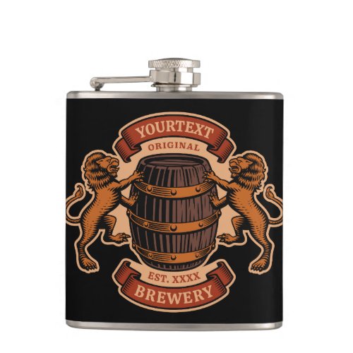 Vintage Lion Oak Barrel Personalized Brewery Beer  Flask