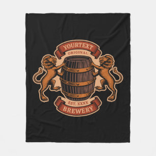 Vintage Lion Oak Barrel Personalized Brewery Beer Fleece Blanket