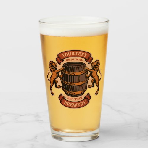 Vintage Lion Oak Barrel Personalized Brewery Beer  Glass