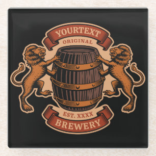 Vintage Lion Oak Barrel Personalized Brewery Beer Glass Coaster