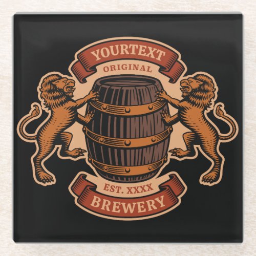 Vintage Lion Oak Barrel Personalized Brewery Beer Glass Coaster