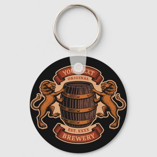 Vintage Lion Oak Barrel Personalized Brewery Beer  Keychain