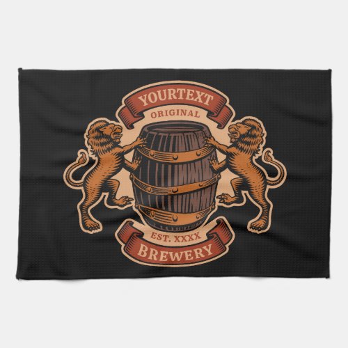 Vintage Lion Oak Barrel Personalized Brewery Beer  Kitchen Towel